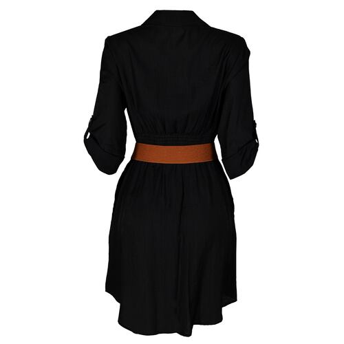 Vestido Corto Camisero con Cinturón Philosophy Talla Mediana Color Negro para Mujer