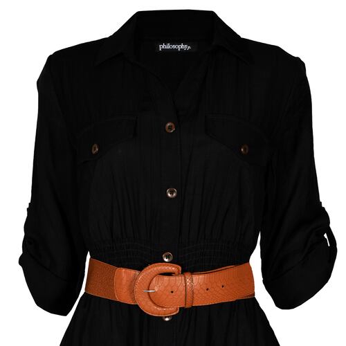 Vestido Corto Camisero con Cinturón Philosophy Talla Mediana Color Negro para Mujer