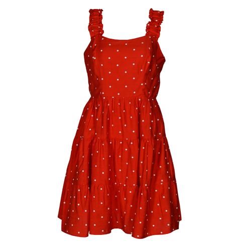 Vestido Corto con Olanes y Estampado de Lunares Philosophy Talla Mediana Color Rojo Combinado para Mujer