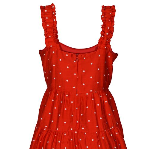 Vestido Corto con Olanes y Estampado de Lunares Philosophy Talla Mediana Color Rojo Combinado para Mujer