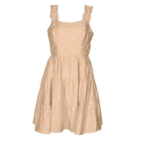 Vestido Corto con Olanes y Estampado de Lunares Philosophy Talla Mediana Color Beige Combinado para Mujer