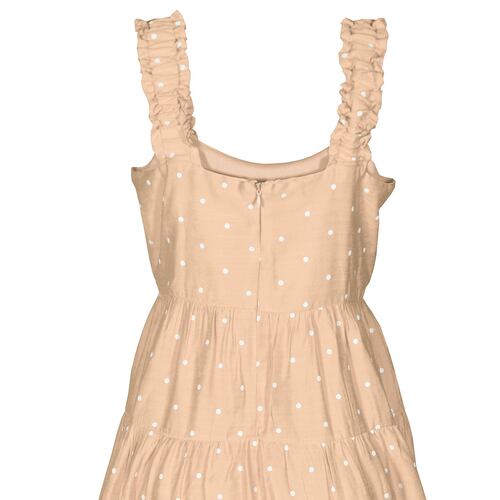 Vestido Corto con Olanes y Estampado de Lunares Philosophy Talla Mediana Color Beige Combinado para Mujer