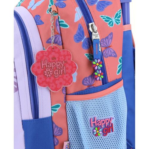Mochila Escolar Rodante Chenson Azul Buter Happy Girl
