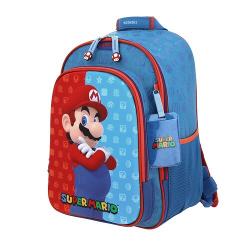 Mochila Escolar Rodante Chenson Grande Azul Flep Mario Bros