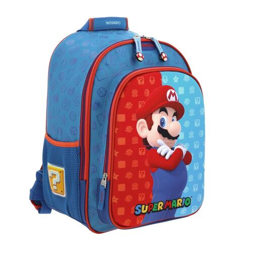 Mochila Escolar Rodante Chenson Grande Azul Flep Mario Bros