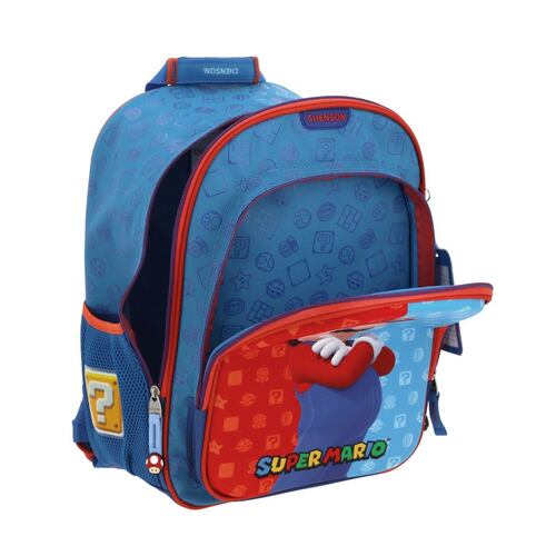 Mochila Escolar Rodante Chenson Grande Azul Flep Mario Bros