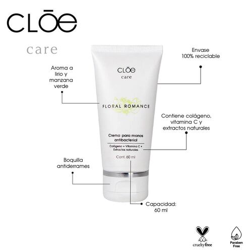 Crema Antibacterial Manos Aroma Floral Romance Cloe