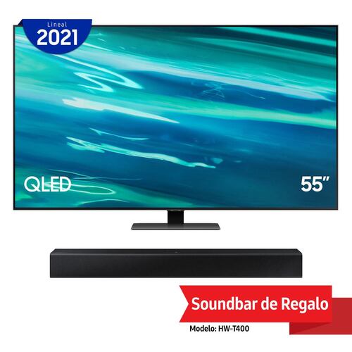 Paquete Smart TV QLED Samsung 55" 4K QN55Q80AAFXZ + Barra de Sonid HW-T400
