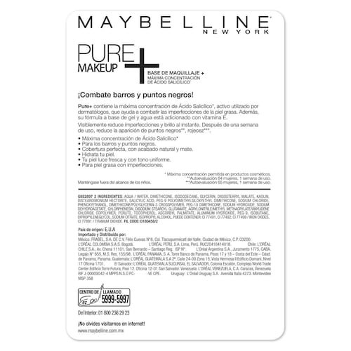 Base de Maquillaje Maybelline New York Pure Claro Natural ml maybelline pure makeup tonos Base de Maquillaje Maybelline New York Pure Claro Natural ml