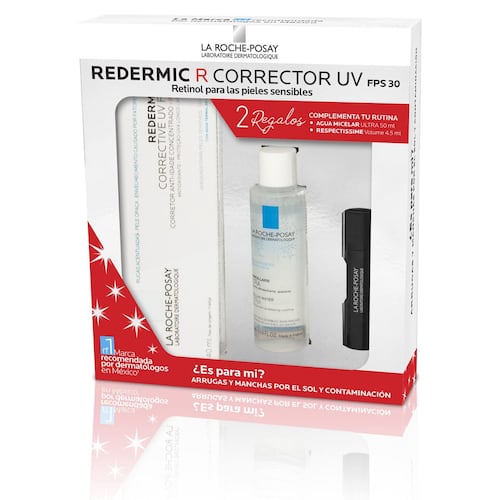 Pack Redermic R Uv Fps 30 con Dos Regalos: Agua Micelar de 50 ml de Regalo y Mini Máscara para Pestañas Respectissime Volume