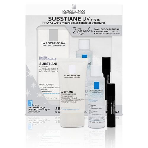 Pack Substiane Uv Fps 15 con Dos Regalos: Agua Micelar de 50 ml de Regalo y Mini Máscara para Pestañas Respectissime Volume