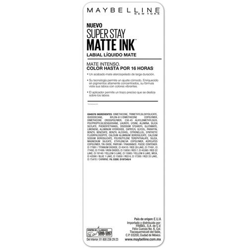 Labial Líquido Maybelline New York Super Stay Matte Ink Pioneer 5ml
