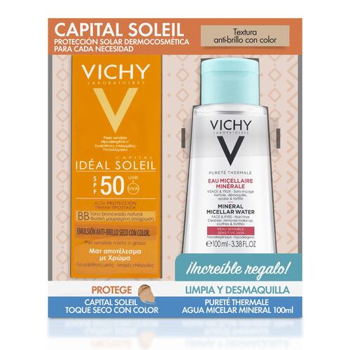 Kit Vichy protección solar facial capital soleil toque seco con color FPS50