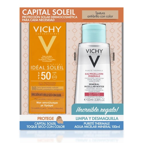 Kit Vichy protección solar facial capital soleil toque seco con color FPS50