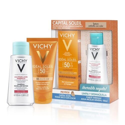 Kit Vichy protección solar facial capital soleil toque seco con color FPS50