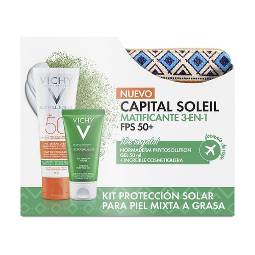 Kit Protector Solar Para Piel Mixta A Grasa + Gel Y Cosmetiquera Gratis