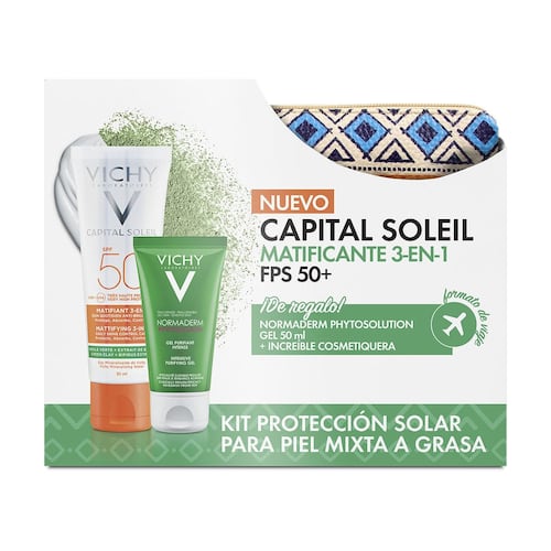 Kit Protector Solar Para Piel Mixta A Grasa + Gel Y Cosmetiquera Gratis