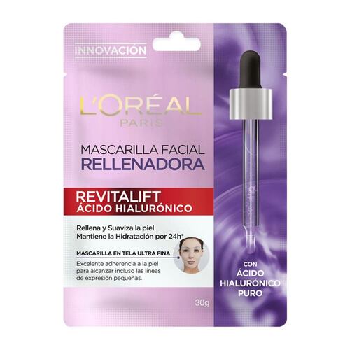 Mascarilla facial en tela L'Oréal Paris Revitalift ácido hialurónico 1 pza 30 g