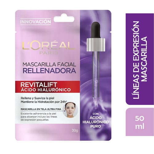 Mascarilla facial en tela L'Oréal Paris Revitalift ácido hialurónico 1 pza 30 g