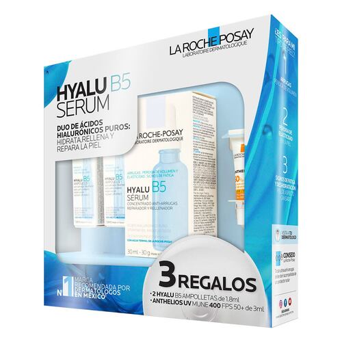 La Roche Posay Kit de serum facial anti arrugas con acido hialuronico + mini serum ácido hialurónico + bloqueador solar de regalo