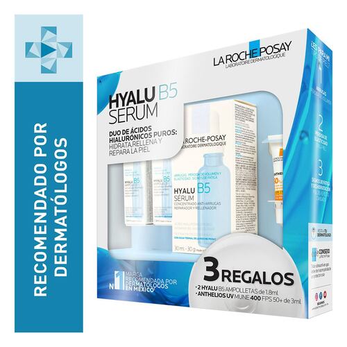 La Roche Posay Kit de serum facial anti arrugas con acido hialuronico + mini serum ácido hialurónico + bloqueador solar de regalo