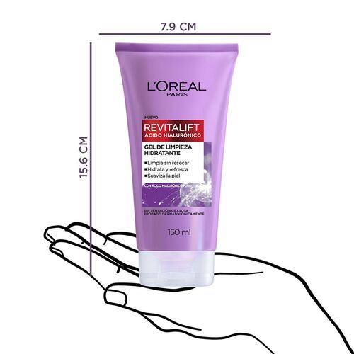 Gel de limpieza hidratante L'Oréal Paris Revitalift ácido hialurónico 150 ml