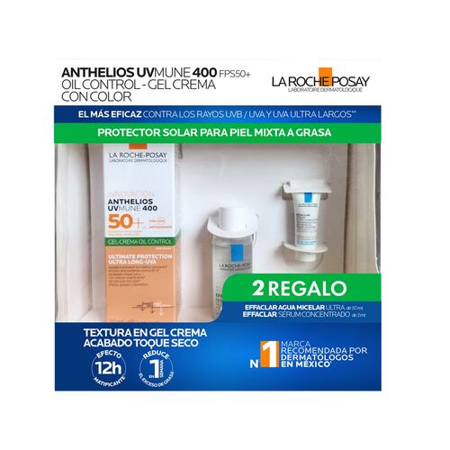Kit La Roche Posay Protector Solar Piel Mixta a Grasa Anthelios UV Mune 400 FPS 50+ Oil Control-Gel Crema con Color