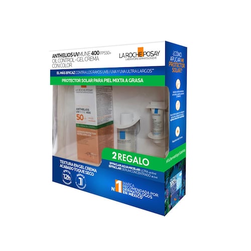 Kit La Roche Posay Protector Solar Piel Mixta a Grasa Anthelios UV Mune 400 FPS 50+ Oil Control-Gel Crema con Color
