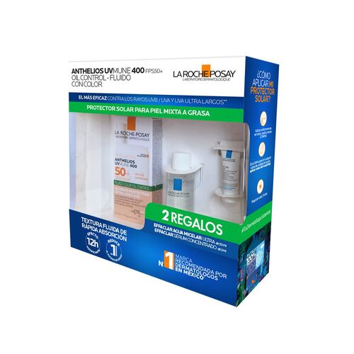 Kit La Roche Posay Protector Solar Piel Mixta a Grasa Anthelios UV Mune 400 FPS 50+ Oil Control-Fluido con Color
