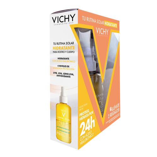 Vichy Capital Soleil Agua de Protección Solar Hidratante FPS 50 + Capital Soleil UV-Age Daily FPS 50 + Vichy Agua Termal Mineralizante