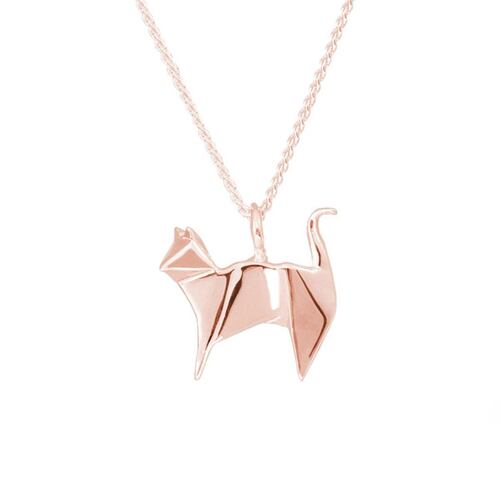 Dije Gato de Origami en Plata con Chapa de Oro Rosa NECORA