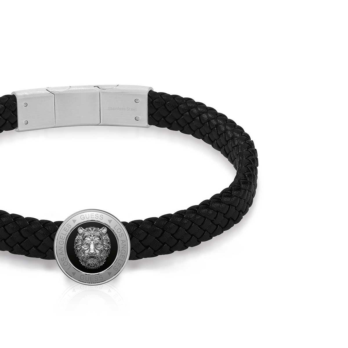 Bracciale GUESS Lion King Uomo – Pelle E Acciaio Inox Con Testa Di Leone – Regolabile, Piccolo