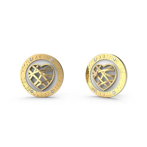 Aretes  Guess Dama Heart Cage De Acero Inoxidable En Tono Dorado