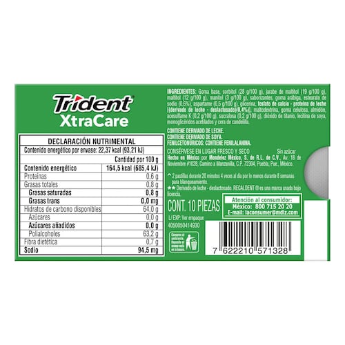 CHICLES TRIDENT XTRA CARE YERB