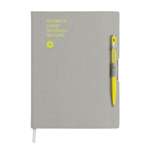 Caran D´Ache  Bolígrafo amarillo y Libreta A5 gris