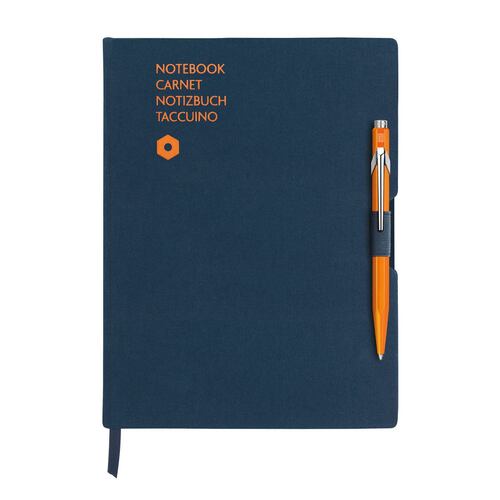 Caran D´Ache bolígrafo naranja y libreta A5 azul