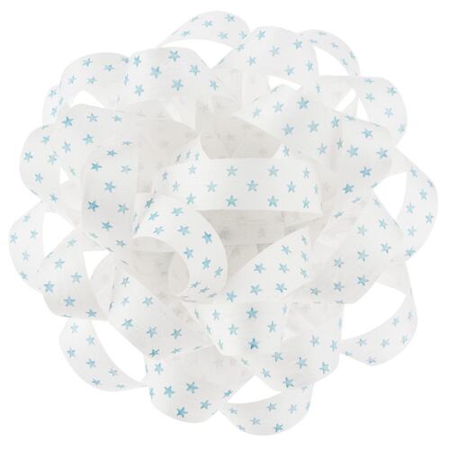 Moño de regalo, talla  grande, color blanco con estampado de estrellitas azules
