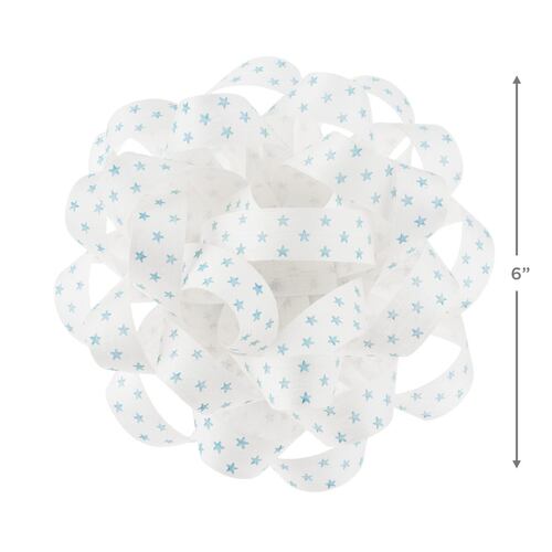 Moño de regalo, talla  grande, color blanco con estampado de estrellitas azules