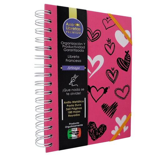 Libreta Francesa Rayada Pasta Dura Rosa Arteaga