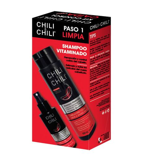 Duo Pack Chili Tratamiento capilar anticaída Shampoo Black y Loción capilar