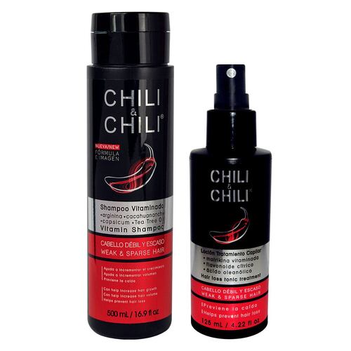 Duo Pack Chili Tratamiento capilar anticaída Shampoo Black y Loción capilar