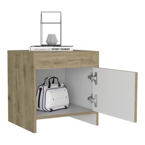 Mesa de Noche Colore Macadamia con Blanco