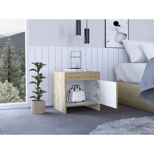 Mesa de Noche Colore Macadamia con Blanco