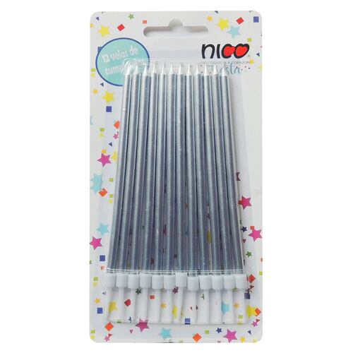 Vela NICO lisa larga metalizada plata