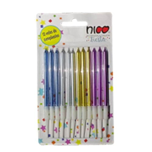 Velas de Cumpleaños Nico Set 12 Piezas Multicolor