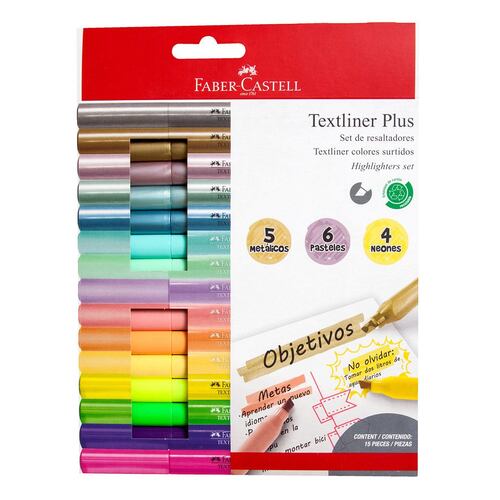 Set de resaltadores pastel, métalicos, neón con 15 piezas