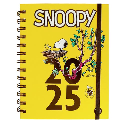 Agenda 2025 Tapa Dura Amarillo con Espiral Diseño Snoopy Vr Editoras
