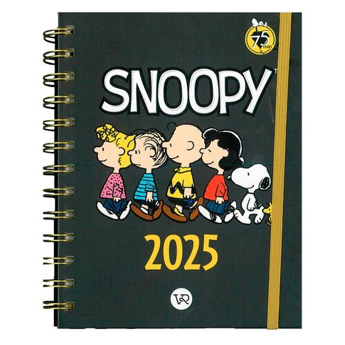 Agenda 2025 Tapa Dura Negro con Espiral Diseño Snoopy Vr Editoras