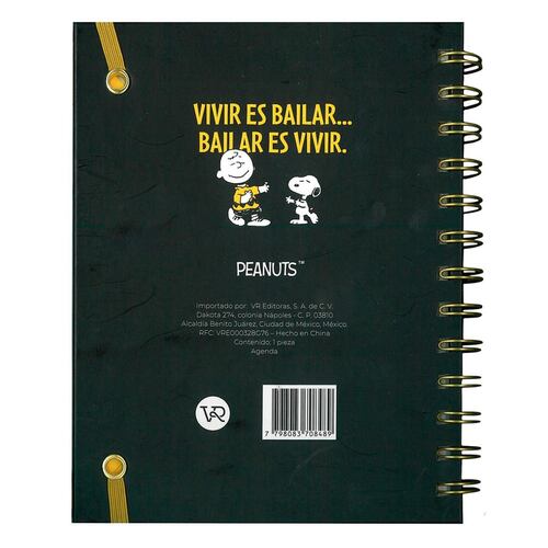 Agenda 2025 Tapa Dura Negro con Espiral Diseño Snoopy Vr Editoras