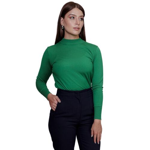Suéter básico cuello alto color verde Zuio para Mujer